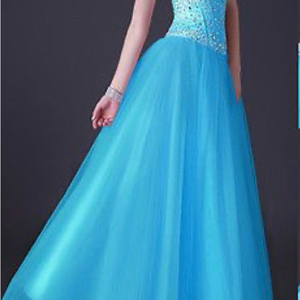 Blue Grace Karin Tulle/Satin Embellished Strapless Long Formal Dress Sz 8